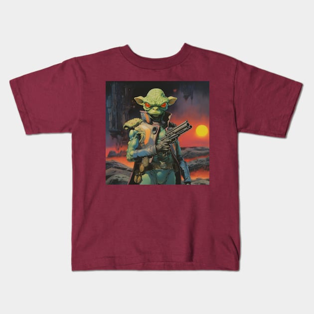 Alien Bounty Hunter Kids T-Shirt by Ray Crimson